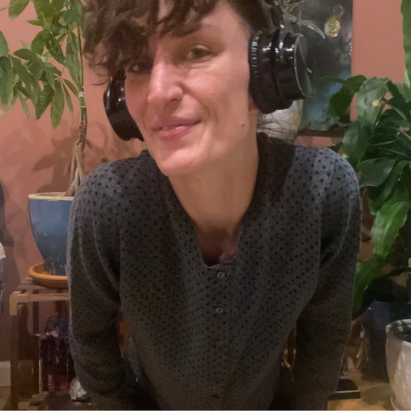 Olivia Grace Polka Dot Cardigan Sweater | 100% Cashmere Gray - Picture 8 of 10